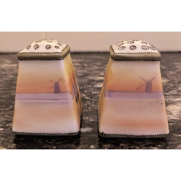 Vintage Nippon Hand-Painted Ceramic Salt & Pepper Shakers With Sailboat and Wind - Picture 3 of 4